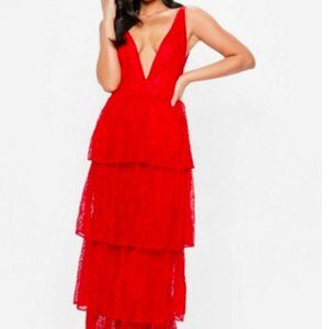 Long maxi red layered lace ASOS dress